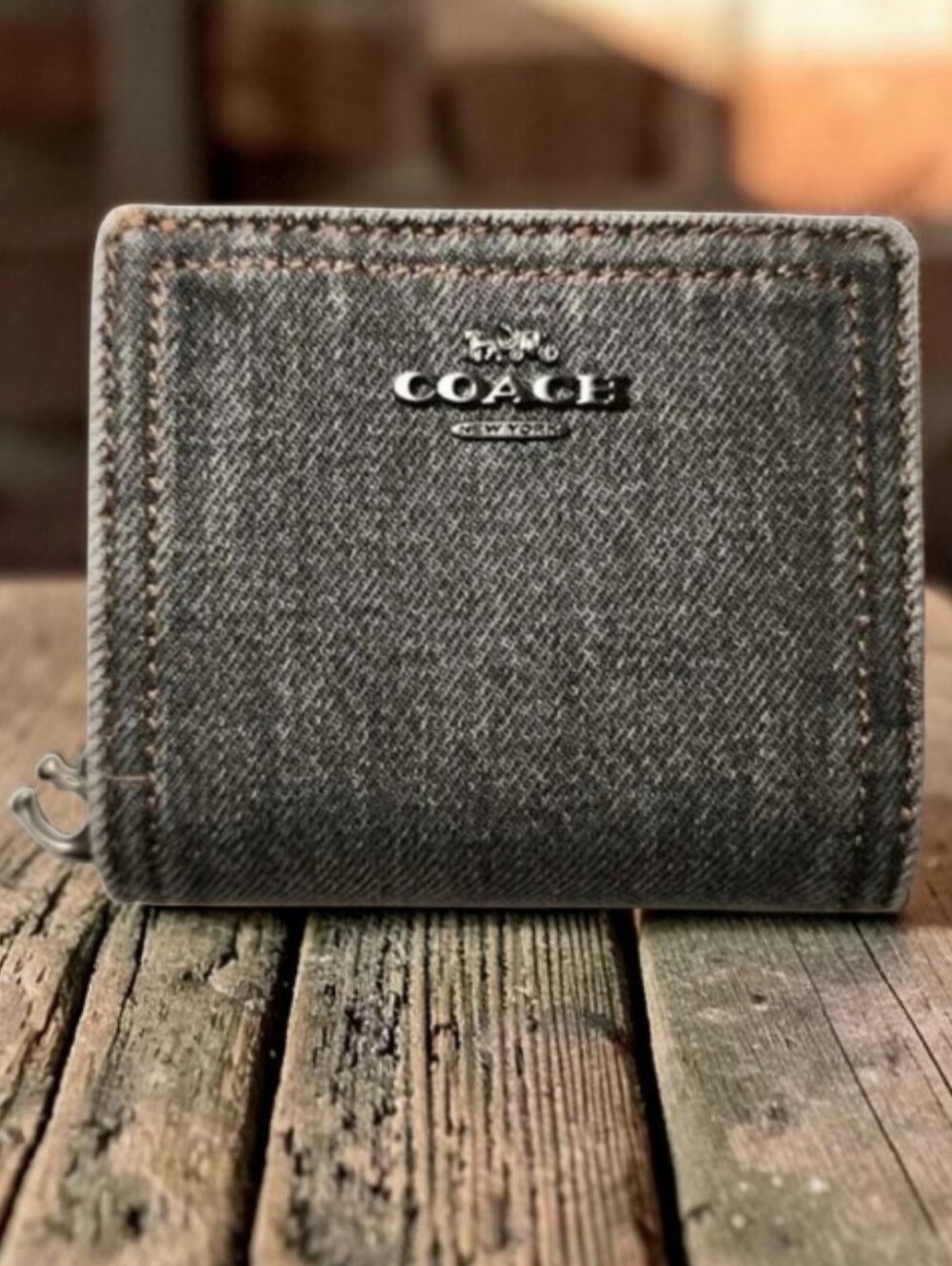 Coach Washed Grey Denim Snap Wallet